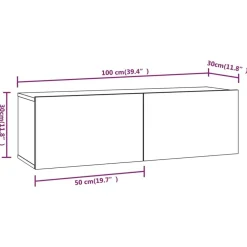 vidaXL Muebles TV pared 2 uds madera contrachapada 100x30x30 cm Negro Online