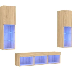 vidaXL Muebles TV pared con LED 5 pzas madera ingeniería Roble Sonoma Online