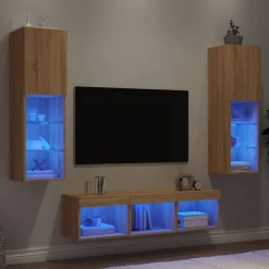 vidaXL Muebles TV pared con LED 5 pzas madera ingeniería Roble Sonoma Online