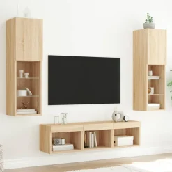 vidaXL Muebles TV pared con LED 5 pzas madera ingeniería Roble Sonoma Online