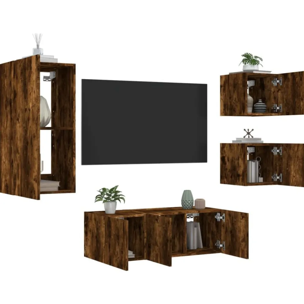 vidaXL Muebles Tv-Muebles TV pared con LED 5 pzas madera ingeniería