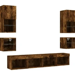 vidaXL Muebles TV pared con LED 8 pzas madera ingeniería Roble ahumado Discount