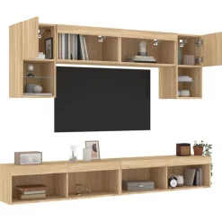 vidaXL Muebles TV pared con LED 6 pzas madera ingeniería Roble Sonoma Sale