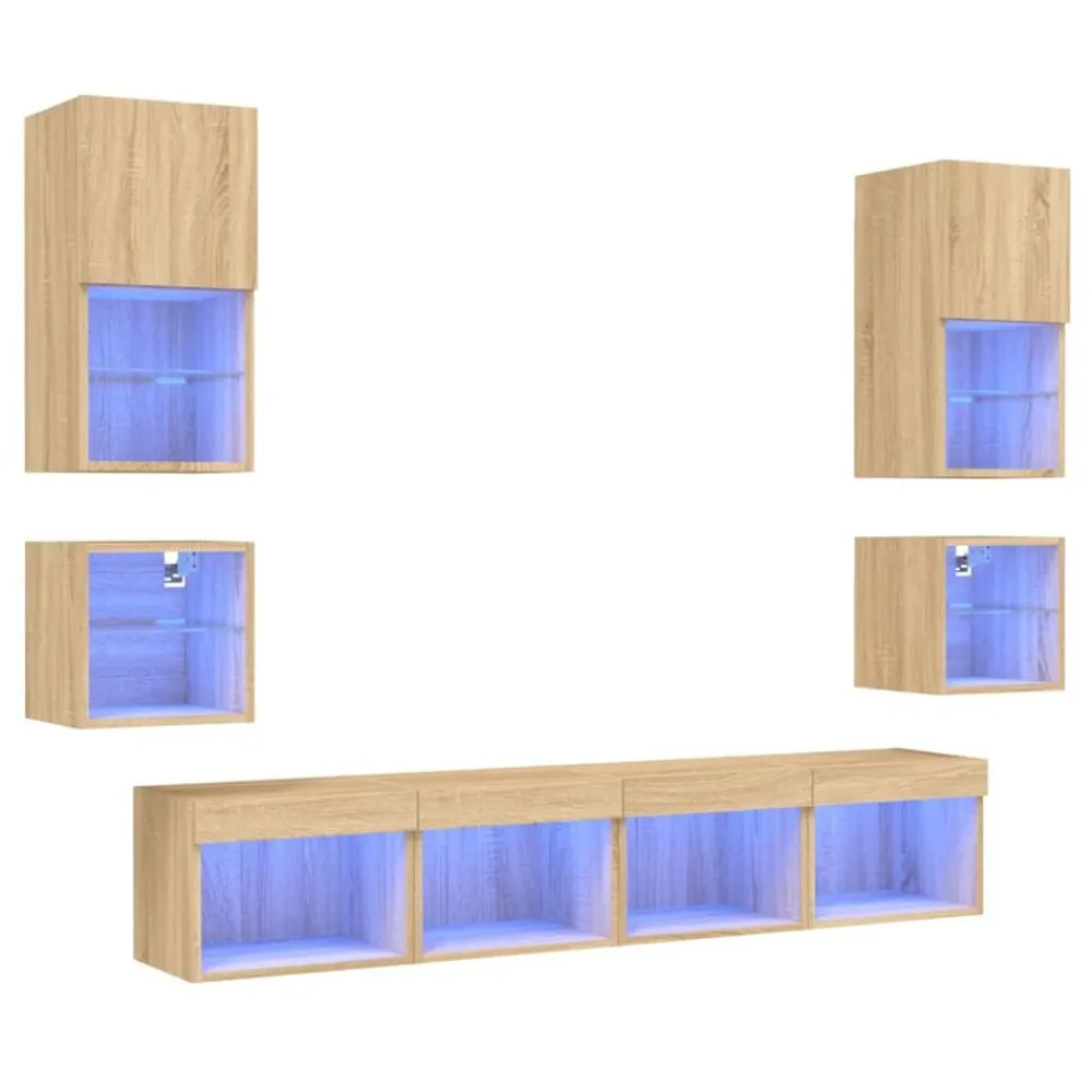 vidaXL Muebles Tv-Muebles TV pared con LED 8 pzas madera ingeniería