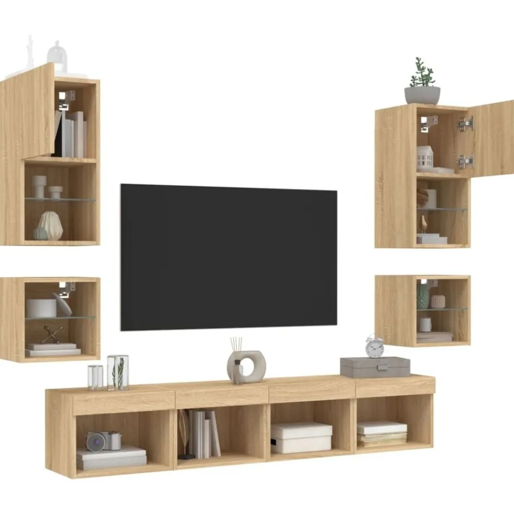 vidaXL Muebles Tv-Muebles TV pared con LED 8 pzas madera ingeniería