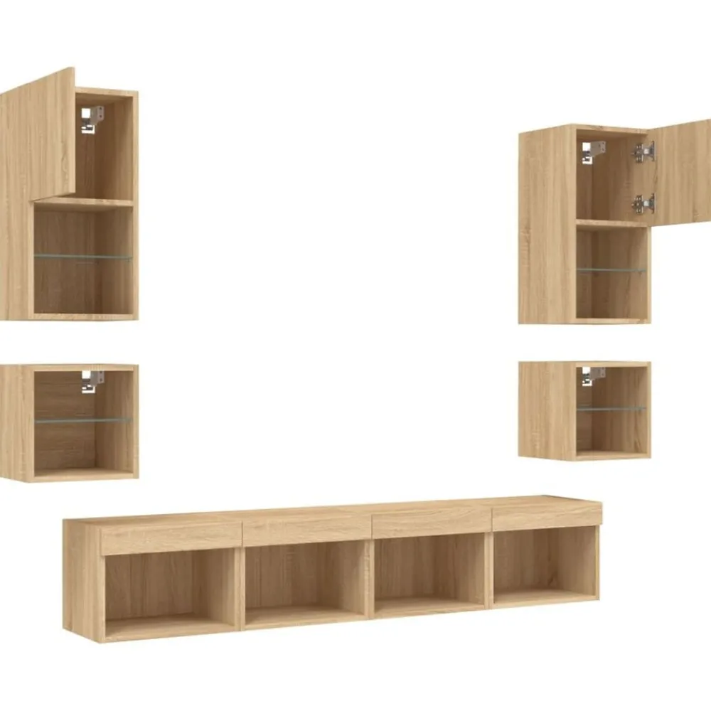 vidaXL Muebles Tv-Muebles TV pared con LED 8 pzas madera ingeniería