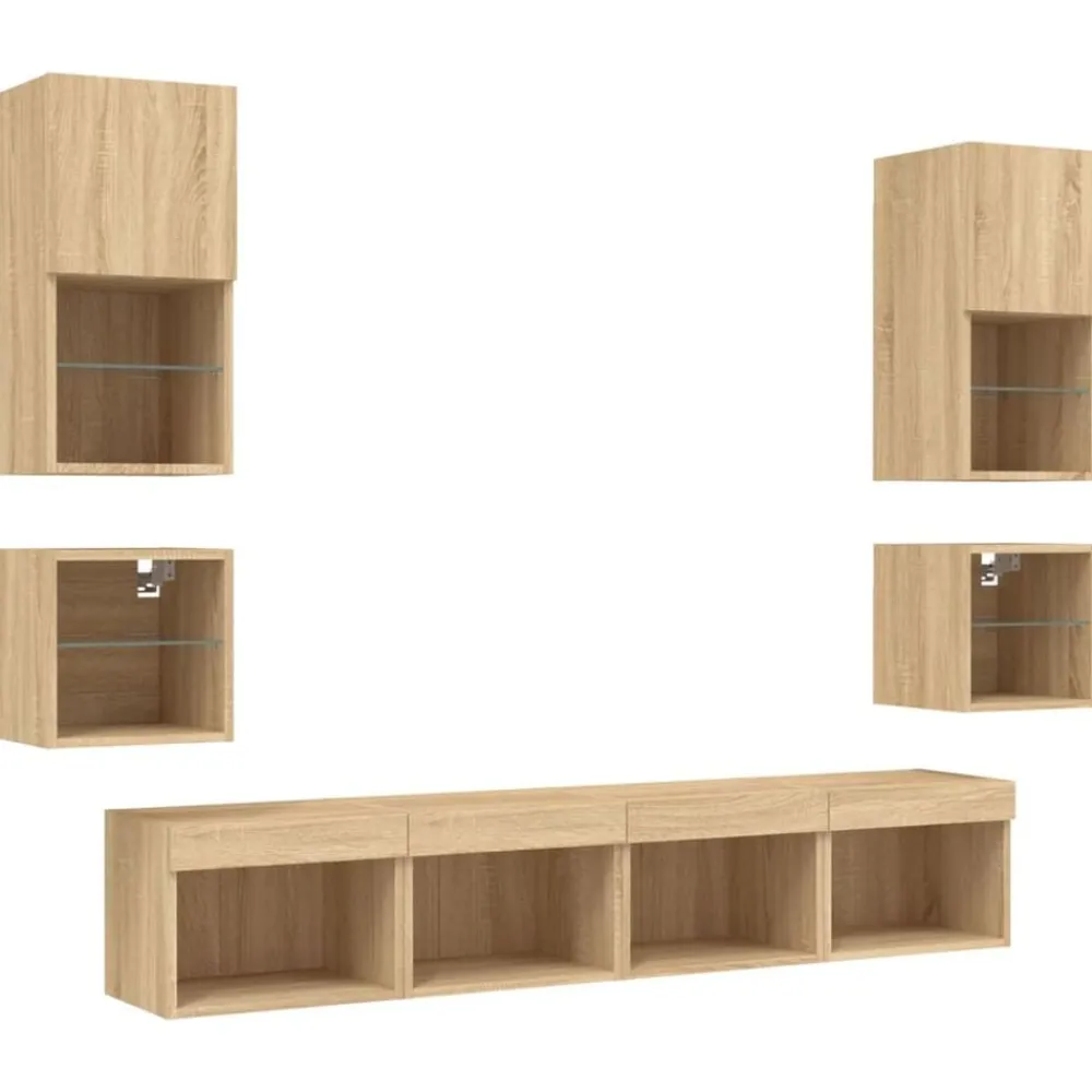 vidaXL Muebles Tv-Muebles TV pared con LED 8 pzas madera ingeniería