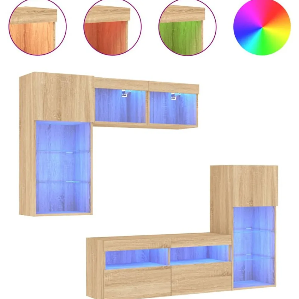 vidaXL Muebles Tv-Muebles TV pared con LED 5 pzas madera ingeniería