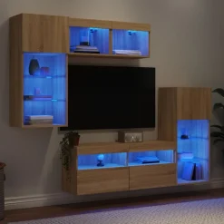 vidaXL Muebles Tv-Muebles TV pared con LED 5 pzas madera ingeniería