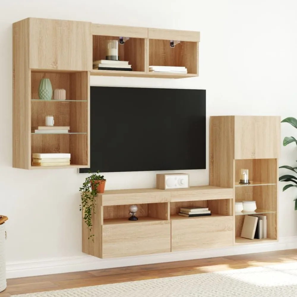 vidaXL Muebles Tv-Muebles TV pared con LED 5 pzas madera ingeniería