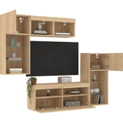 vidaXL Muebles Tv-Muebles TV pared con LED 5 pzas madera ingeniería