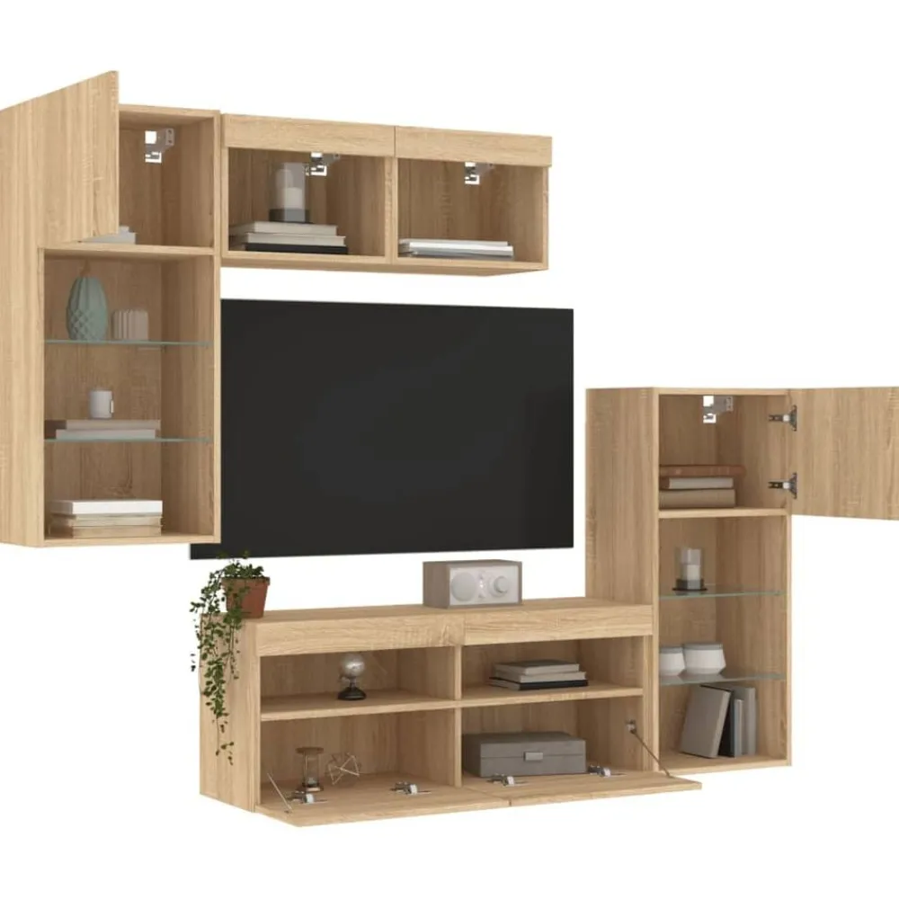 vidaXL Muebles Tv-Muebles TV pared con LED 5 pzas madera ingeniería