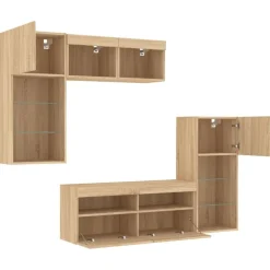 vidaXL Muebles Tv-Muebles TV pared con LED 5 pzas madera ingeniería