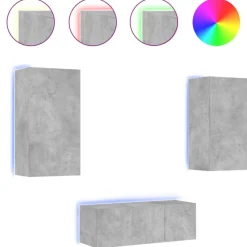 vidaXL Muebles TV pared con LED 4 pzas madera ingeniería gris hormigón Gris hormig&oacute;n Outlet