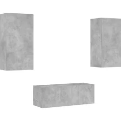 vidaXL Muebles TV pared con LED 4 pzas madera ingeniería gris hormigón Gris hormigón Outlet
