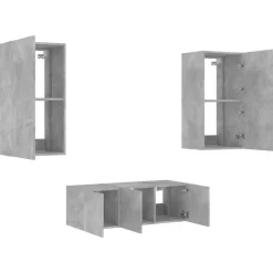 vidaXL Muebles TV pared con LED 4 pzas madera ingeniería gris hormigón Gris hormigón Outlet