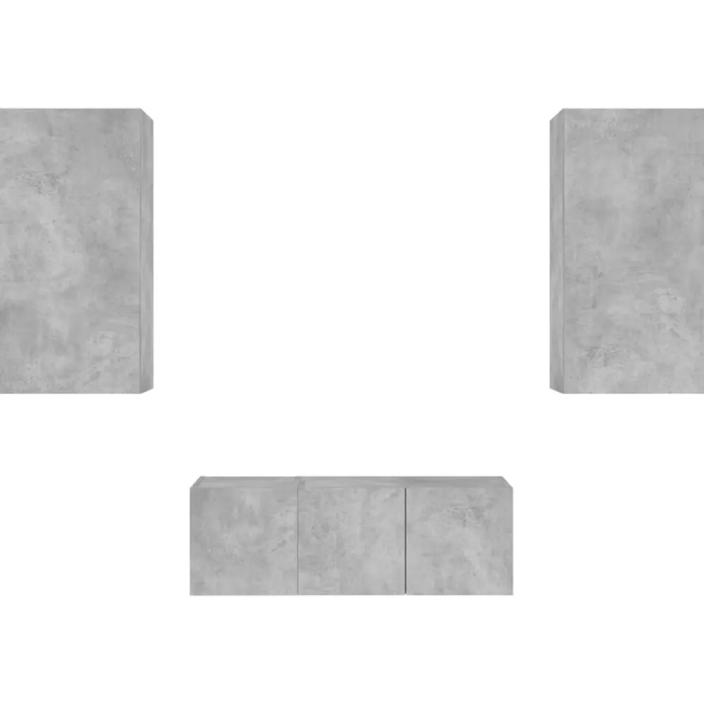vidaXL Muebles TV pared con LED 4 pzas madera ingeniería gris hormigón Gris hormigón Outlet