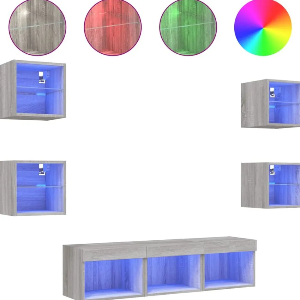 vidaXL Muebles Tv-Muebles TV pared con LED 7 pzas madera ingeniería