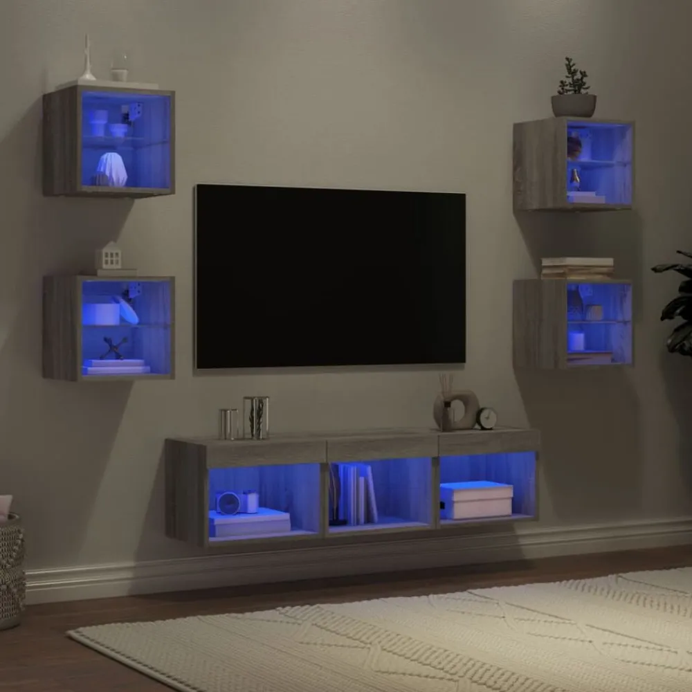 vidaXL Muebles Tv-Muebles TV pared con LED 7 pzas madera ingeniería