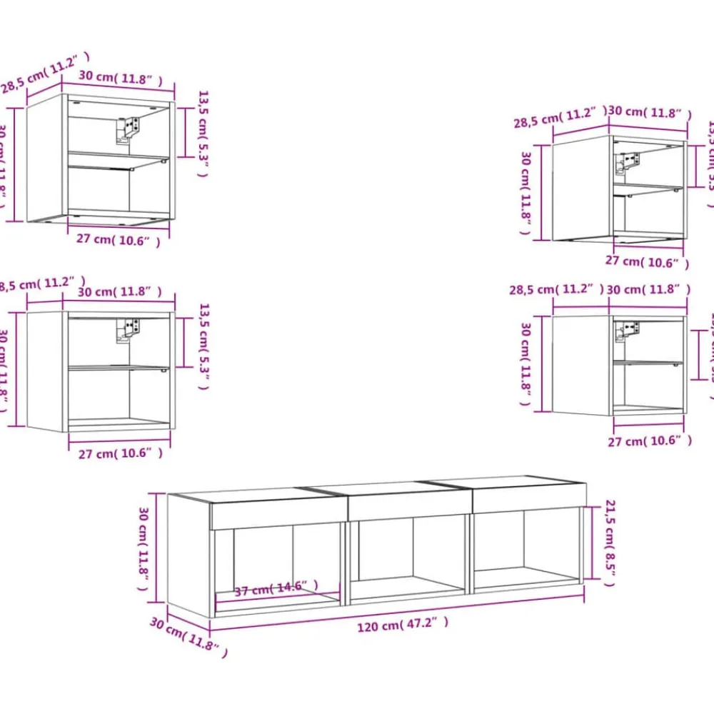 vidaXL Muebles Tv-Muebles TV pared con LED 7 pzas madera ingeniería