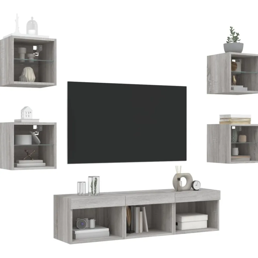 vidaXL Muebles Tv-Muebles TV pared con LED 7 pzas madera ingeniería