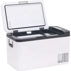 vidaXL Nevera con asa y adaptador PP y PE negro y blanco 18 L