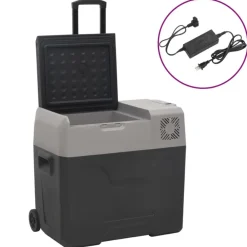 vidaXL Nevera con ruedas y adaptador polipropileno negro y gris 50 L New