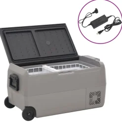 vidaXL Nevera con ruedas y adaptador PP y PE negro y gris 36 L New