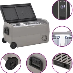 vidaXL Nevera con ruedas y adaptador PP y PE negro y gris 36 L New