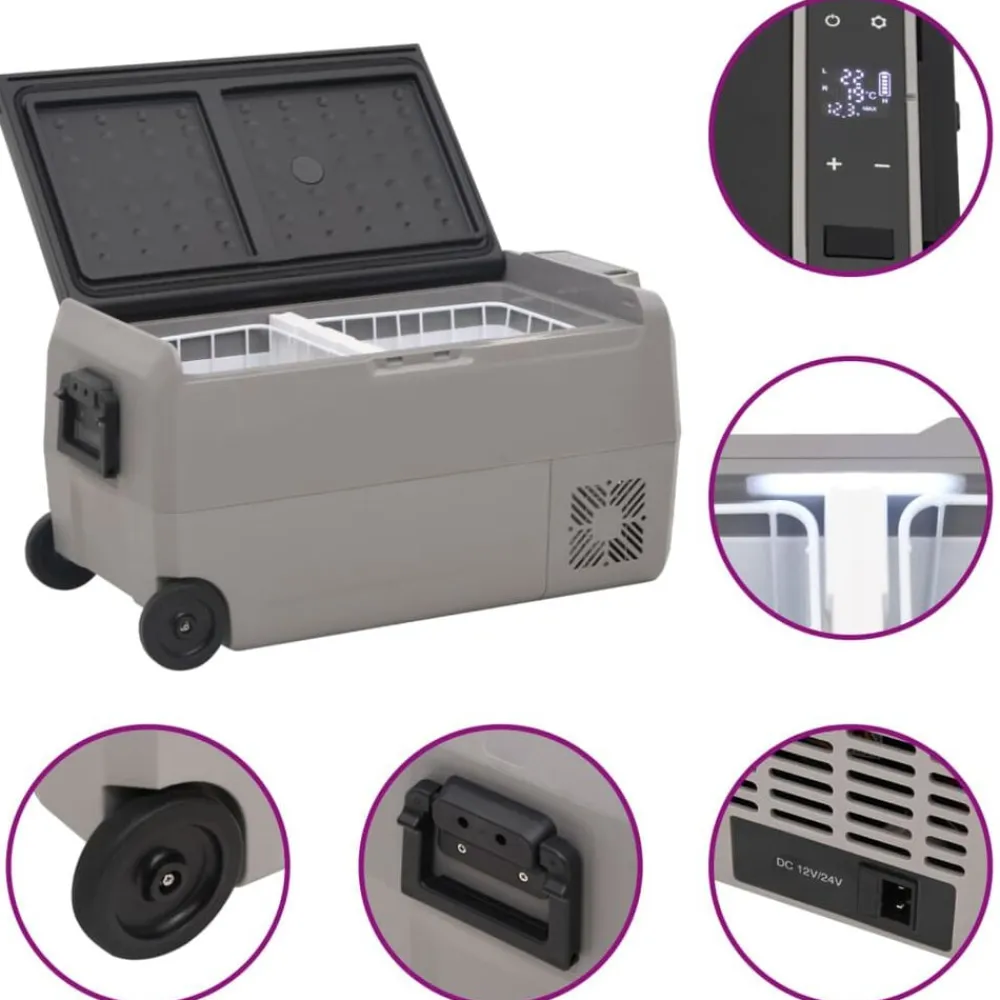 vidaXL Nevera con ruedas y asa PP Y PE negro y gris 60 L Best