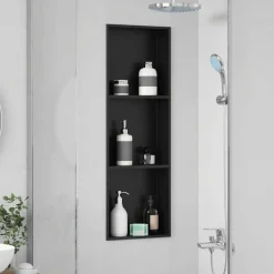 vidaXL Fontanería-Nichos de Ducha Negro 92 x 32 x 10 cm Acero inoxidable