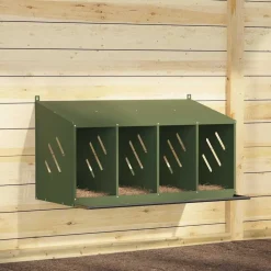 vidaXL Nido para gallinas con 4 compartimentos de metal Verde oliva New
