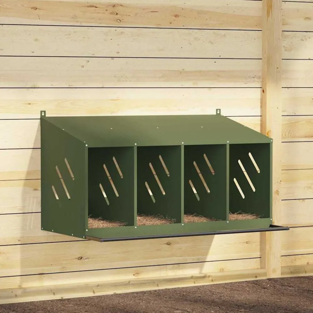 vidaXL Nido para gallinas con 4 compartimentos de metal Verde oliva New