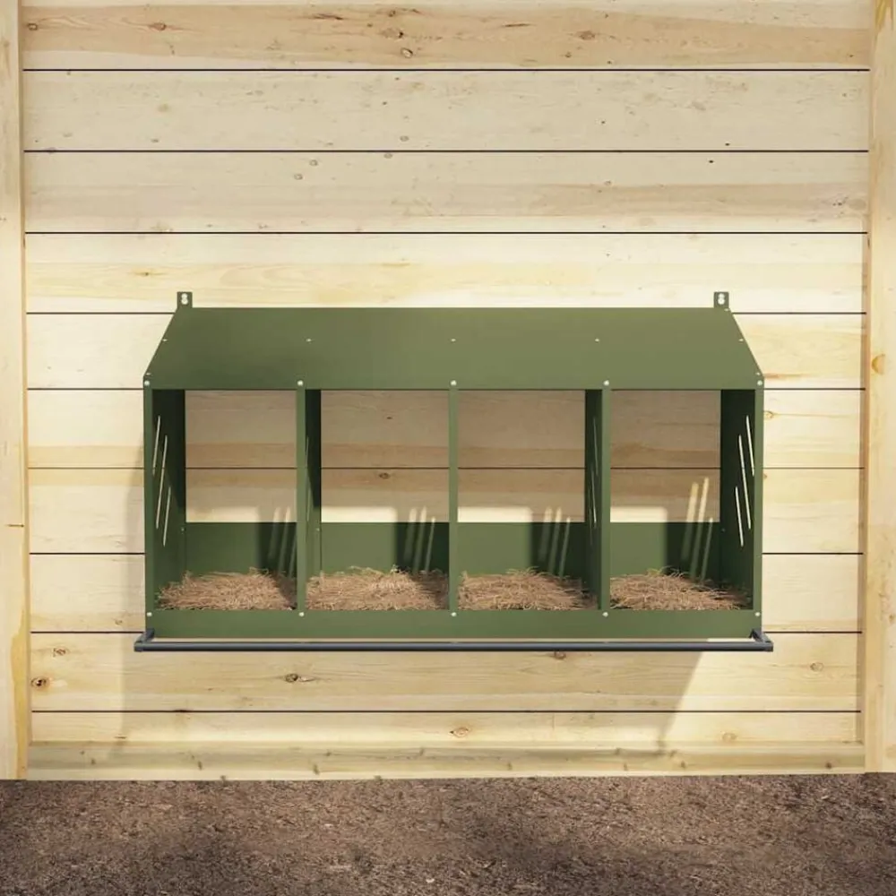 vidaXL Nido para gallinas con 4 compartimentos de metal Verde oliva New
