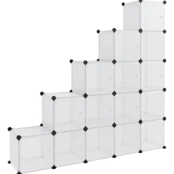 vidaXL Organizador de cubos de almacenamiento con 15 cubos y puertas, PP transparente transparente y blanco Online
