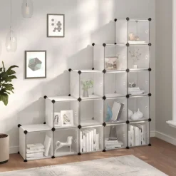 vidaXL Organizador de cubos de almacenamiento con 15 cubos y puertas, PP transparente transparente y blanco Online