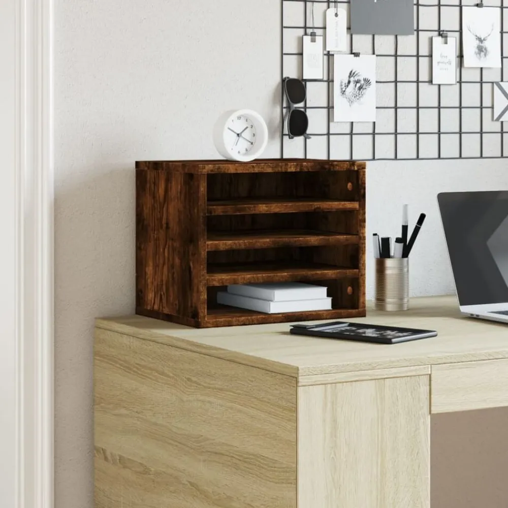 vidaXL Organizador de escritorio madera 36x26x29,5 cm Roble ahumado Discount