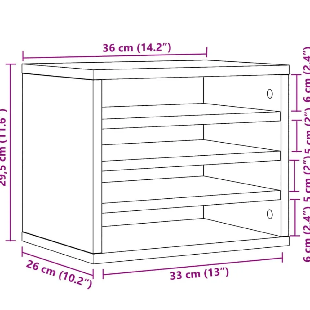 vidaXL Organizador de escritorio madera 36x26x29,5 cm Roble ahumado Discount