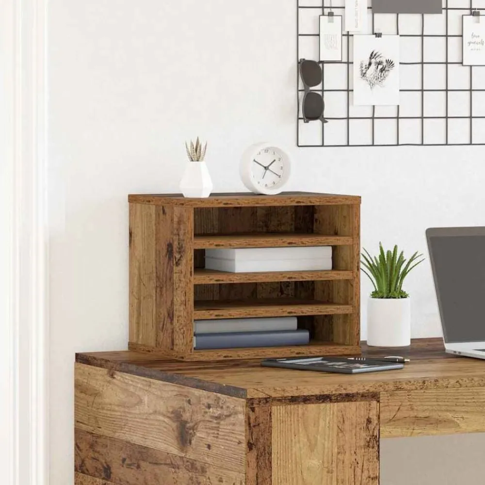 vidaXL Organizador de Escritorio Madera vieja 36 x 26 x 29,5 cm Madera envejecida Outlet