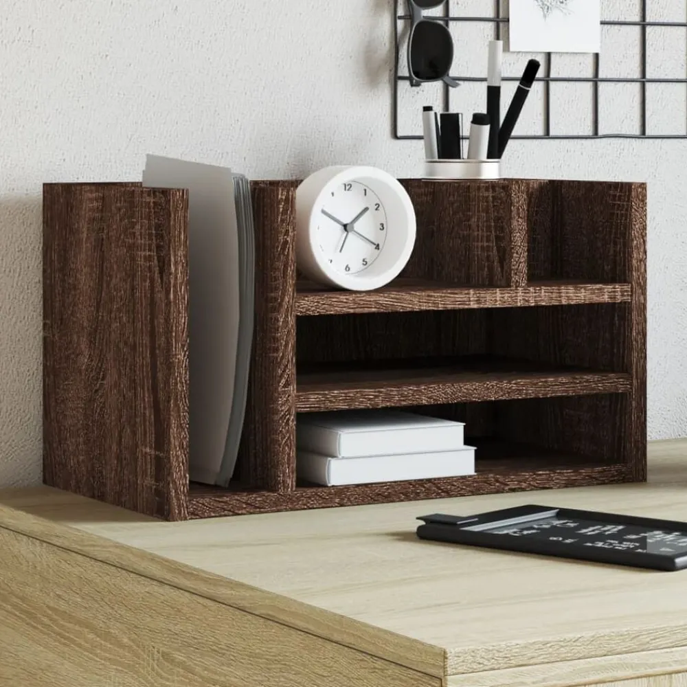 vidaXL Material De Oficina-Organizador escritorio madera ingeniería marrón 44,5x24x25 cm