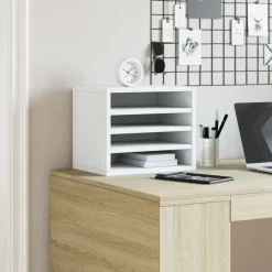 vidaXL Organizador escritorio madera ingeniería 36x26x29,5 cm Blanco Online