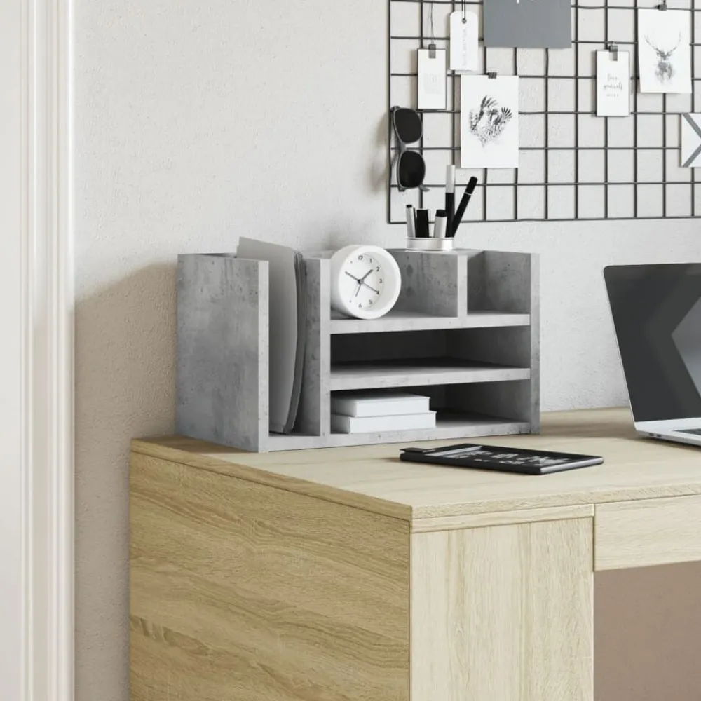 vidaXL Organizador escritorio madera ingeniería hormigón 44,5x24x25 cm Gris hormigón Best