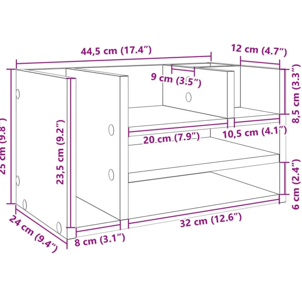 vidaXL Organizador escritorio madera color 44,5x24x25 cm Roble Sonoma Discount