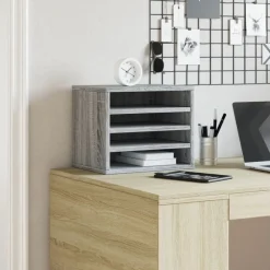vidaXL Material De Oficina-Organizador escritorio madera ingeniería gris 36x26x29,5 cm