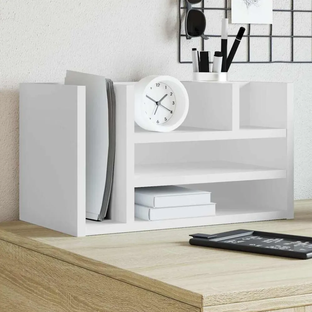 vidaXL Organizador escritorio madera ingeniería 44,5x24x25 cm Blanco Discount