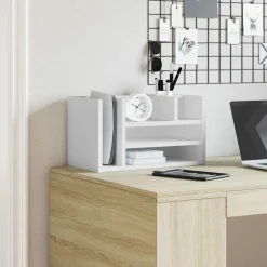 vidaXL Organizador escritorio madera ingeniería 44,5x24x25 cm Blanco Discount