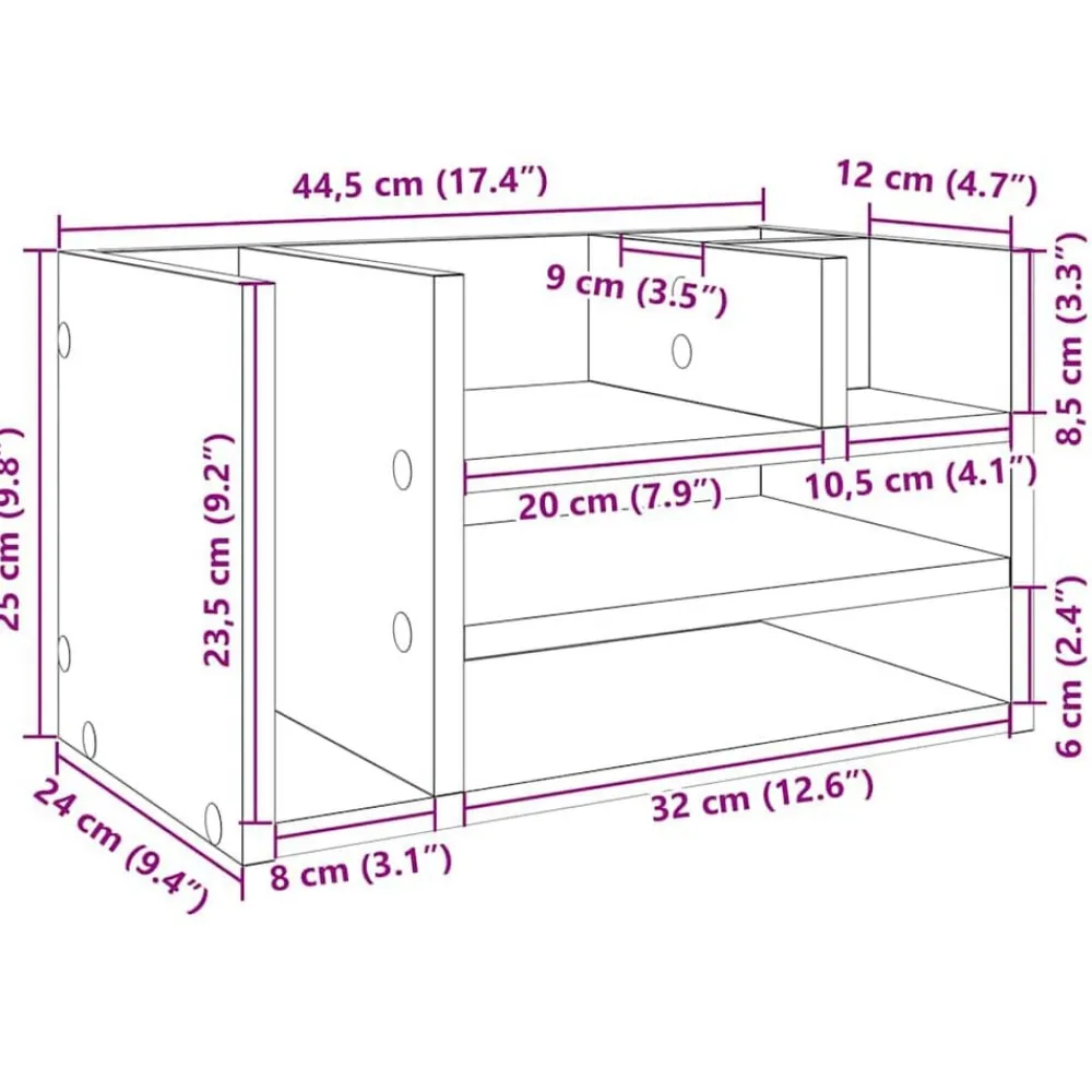 vidaXL Organizador escritorio madera ingeniería 44,5x24x25 cm Blanco Discount