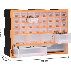 vidaXL Organizador multicajones con 38 cajones 52x16x37,5 cm Naranja y negro Sale