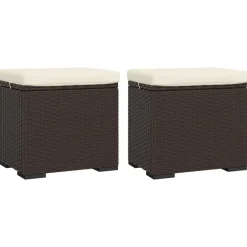vidaXL Otomanas-Otomana con cojines 2 uds marrón ratán sintético 40x30x40 cm