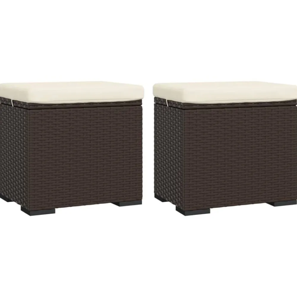 vidaXL Otomanas-Otomana con cojines 2 uds marrón ratán sintético 40x30x40 cm